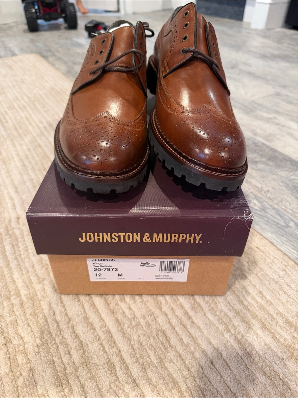 Johnston & Murphy Men's Tan Brown Wingtip Derby Shoes